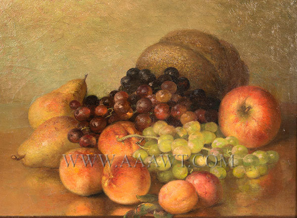 Still Life, Fall River School, Fruits on Table, Gilt Frame
Massachusetts, Late 19th or Early 20th Century, entire view